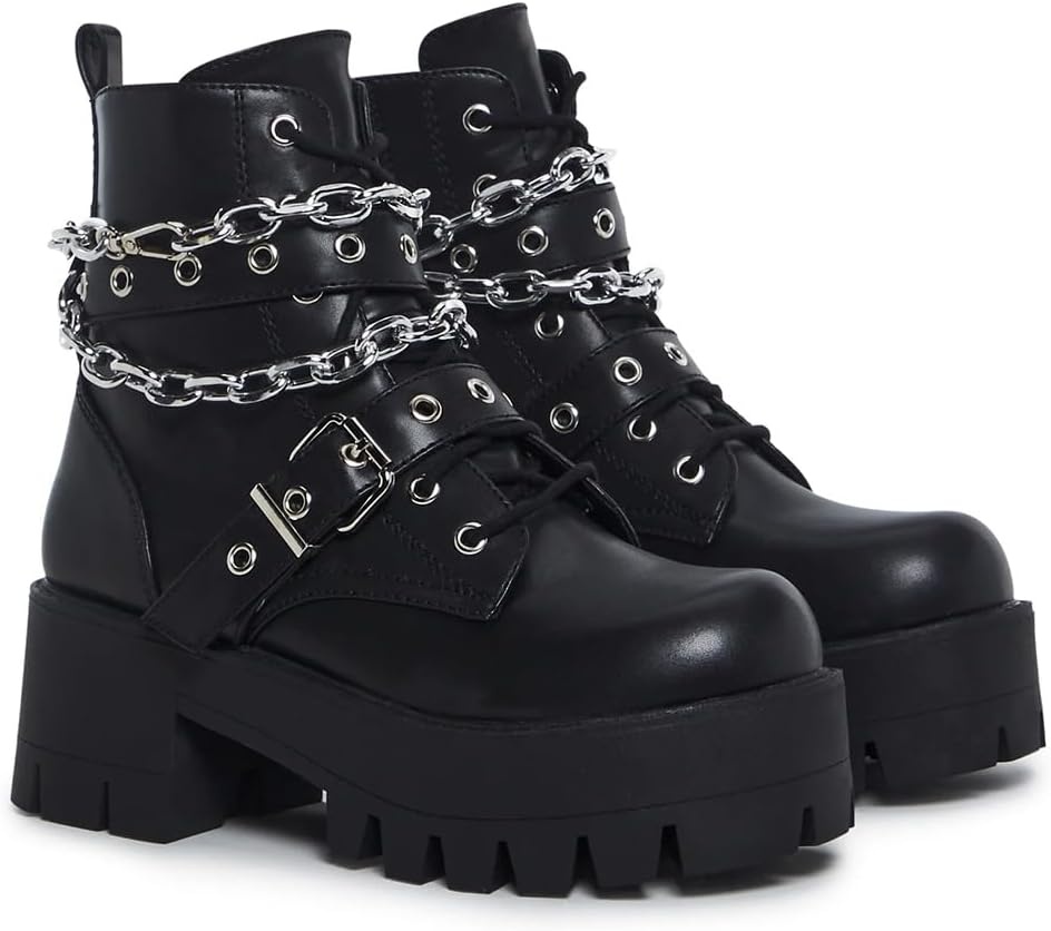image:imageDolls Kill Bad Girl Blues Platform Boots by Current Mood Vegan Leather Boots with Buckles amp Chain Link for Edgy StreetwearBlack