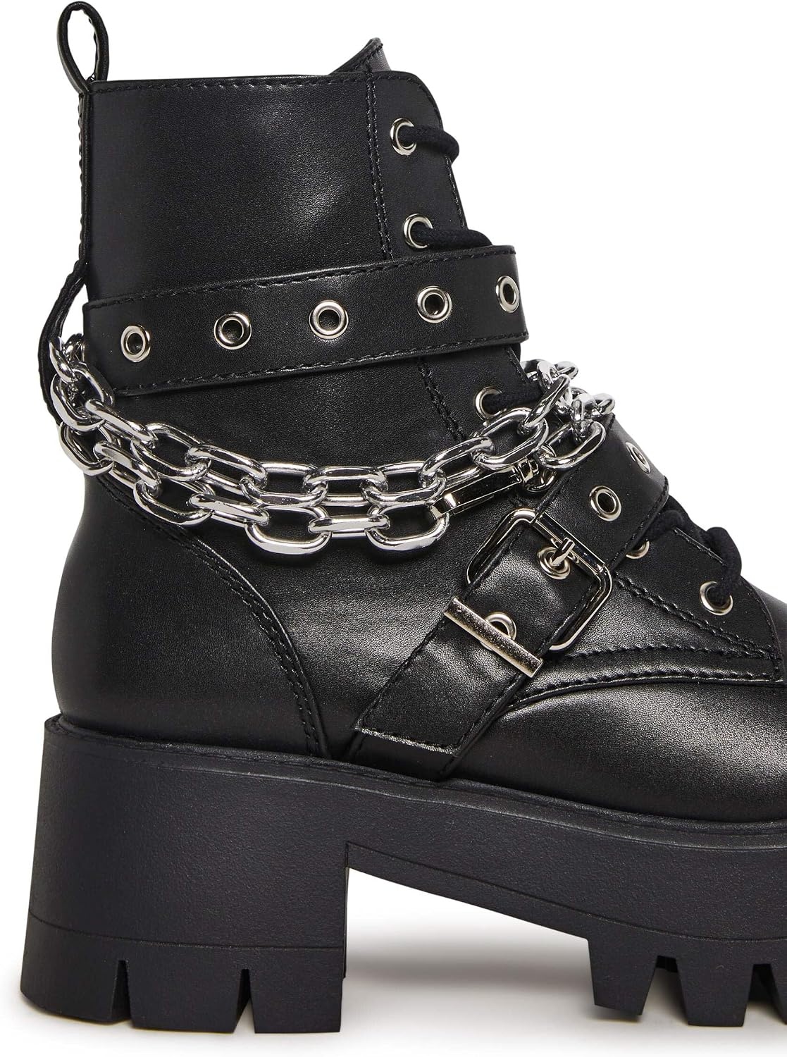 image:imageDolls Kill Bad Girl Blues Platform Boots by Current Mood Vegan Leather Boots with Buckles amp Chain Link for Edgy StreetwearBlack