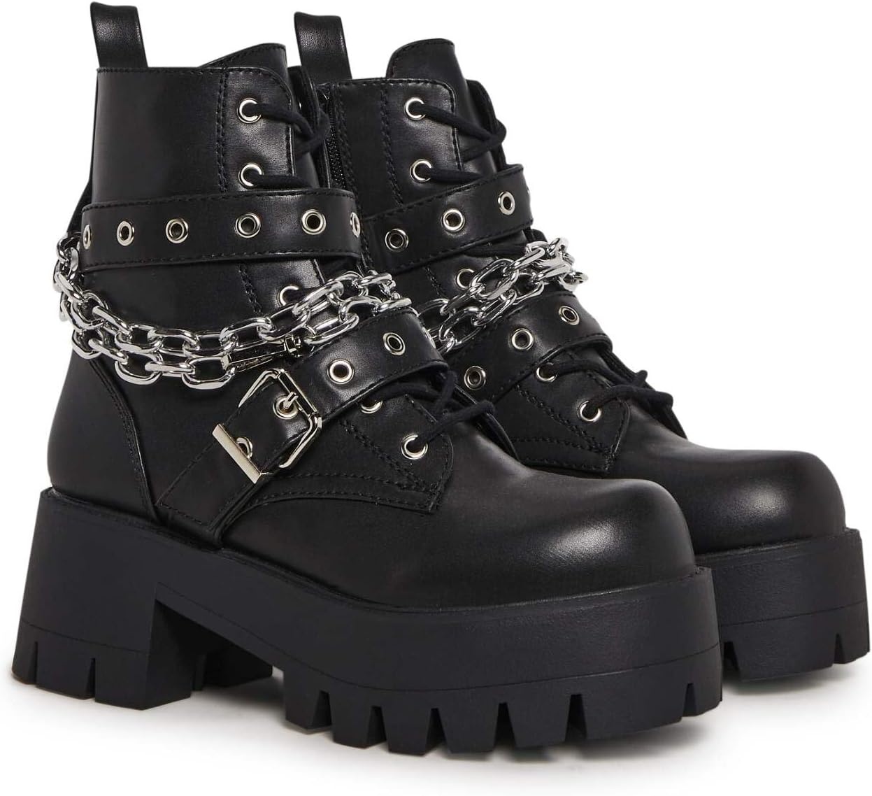 image:imageDolls Kill Bad Girl Blues Platform Boots by Current Mood Vegan Leather Boots with Buckles amp Chain Link for Edgy StreetwearBlack