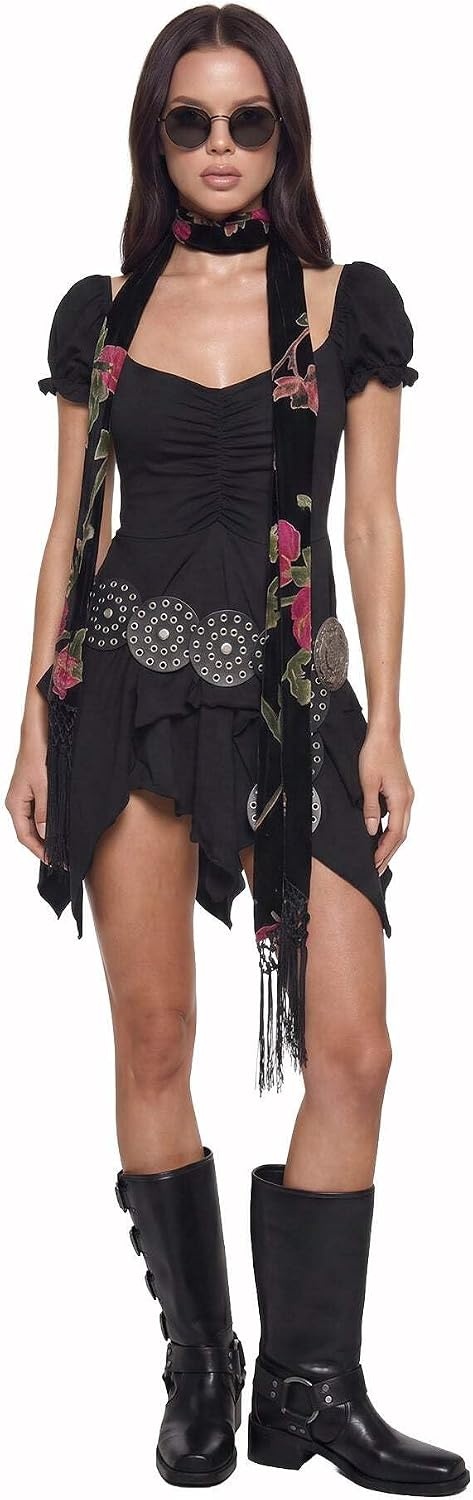image:imageDolls Kill Chasin Rainbows Mini Dress by Current Mood Stretch Jersey Dress Asymmetrical Handkerchief Hem for Boho FashionBlack