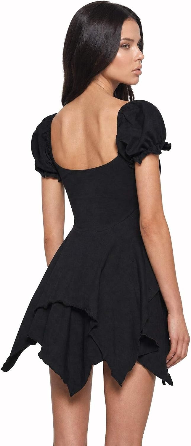 image:imageDolls Kill Chasin Rainbows Mini Dress by Current Mood Stretch Jersey Dress Asymmetrical Handkerchief Hem for Boho FashionBlack