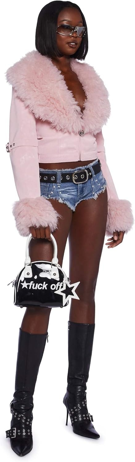 image:imageDolls Kill Covet Moto Jacket by Generation Kiss Cropped Vegan Leather Moto Jacket for Bold Streetwear FashionPink
