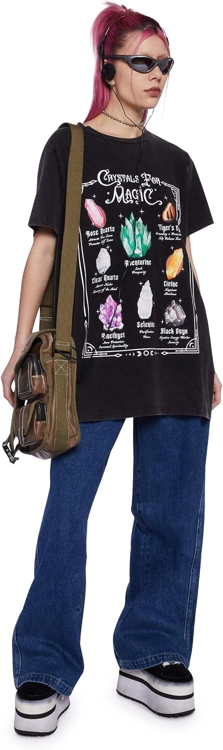 image:imageDolls Kill Crystal Girl Oversized Tee by Delias Washed Design with Crystal Graphics and Loose FitBlack