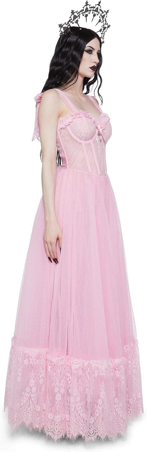 image:imageDolls Kill Dance with Death Maxi Dress by Widow Sheer Mesh Dress Perfect for Whimsy Goth FashionPink