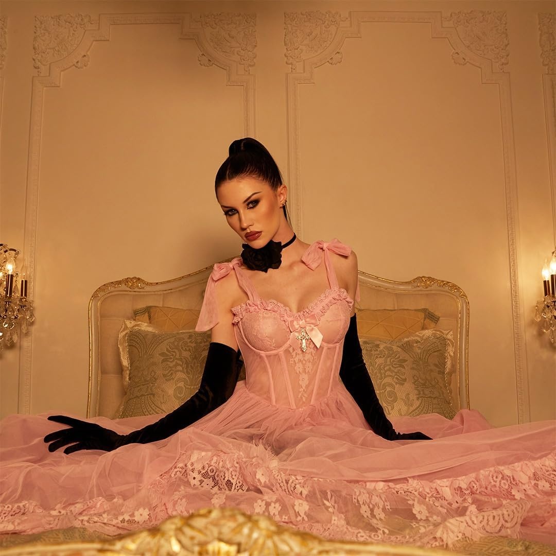 image:imageDolls Kill Dance with Death Maxi Dress by Widow Sheer Mesh Dress Perfect for Whimsy Goth FashionPink