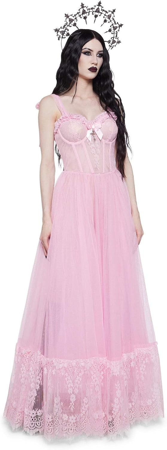 image:imageDolls Kill Dance with Death Maxi Dress by Widow Sheer Mesh Dress Perfect for Whimsy Goth FashionPink