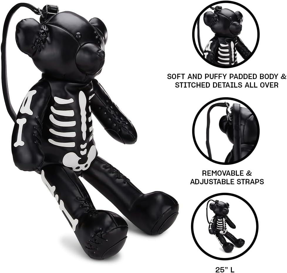 image:imageDolls Kill Deady Teddy Backpack Skeleton Appliqus Vegan Leather BlackDeady Teddy Black