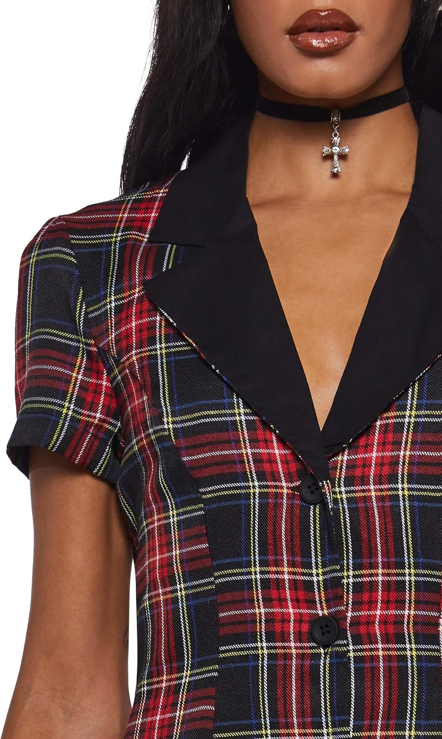 image:imageDolls Kill Devil You Dont Exist Plaid Dress by Current Mood Fit amp Flare Plaid Dress with Notched Lapel for Grunge FashionBlack
