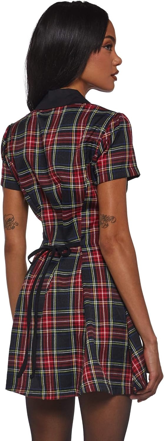 image:imageDolls Kill Devil You Dont Exist Plaid Dress by Current Mood Fit amp Flare Plaid Dress with Notched Lapel for Grunge FashionBlack