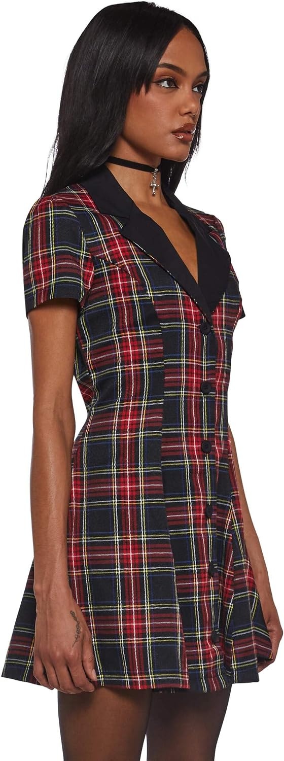 image:imageDolls Kill Devil You Dont Exist Plaid Dress by Current Mood Fit amp Flare Plaid Dress with Notched Lapel for Grunge FashionBlack