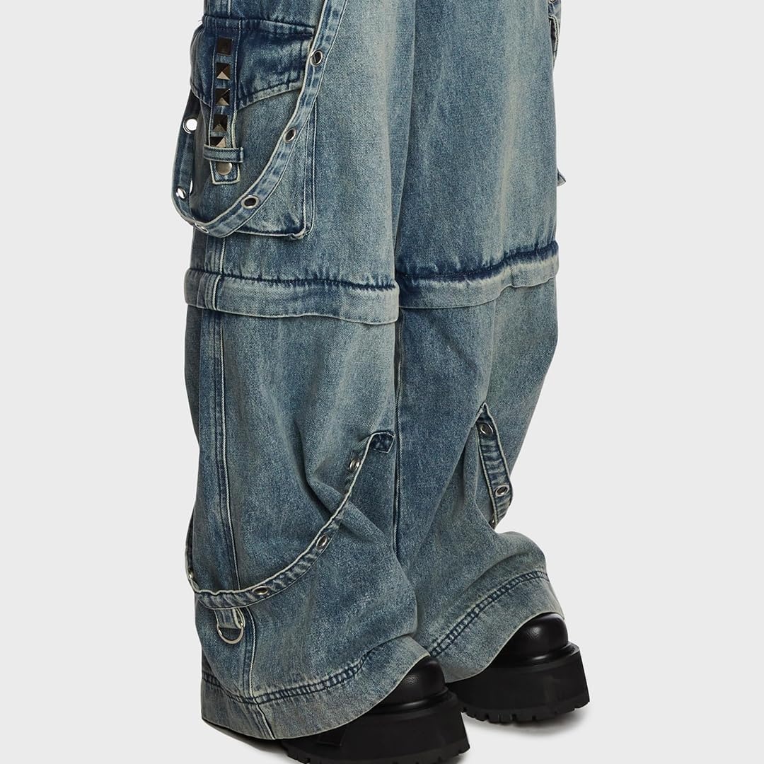 image:imageDolls Kill Dual Delight Convertible Jeans by Current Mood Washed Denim with Detachable Straps and ZipOff Legs