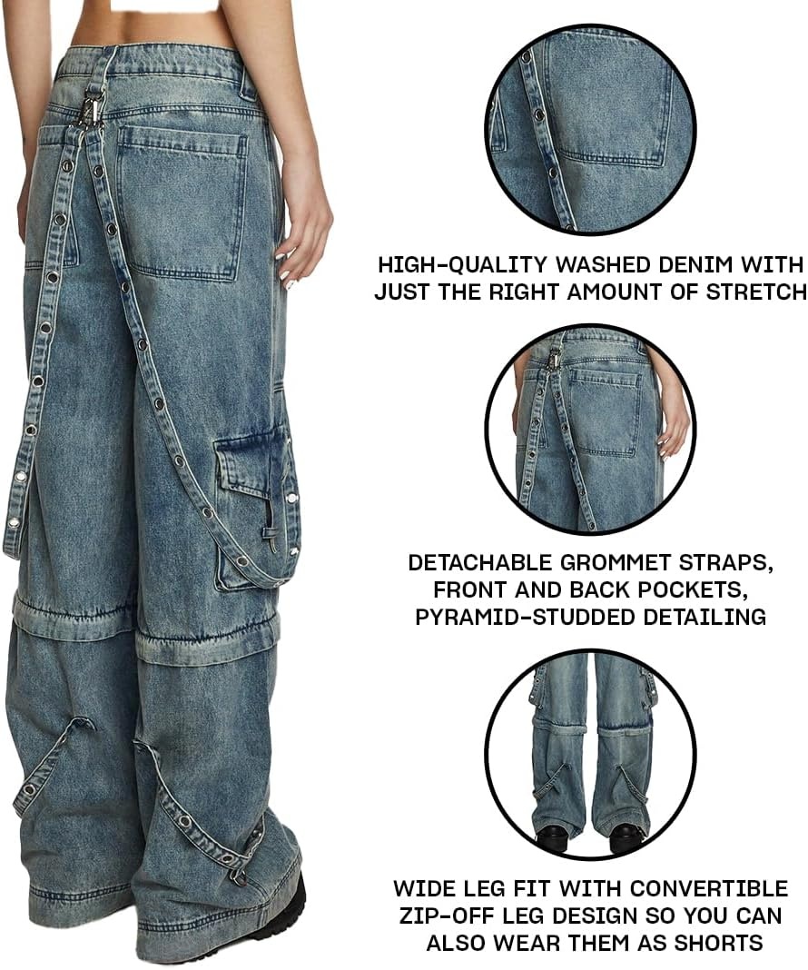image:imageDolls Kill Dual Delight Convertible Jeans by Current Mood Washed Denim with Detachable Straps and ZipOff Legs