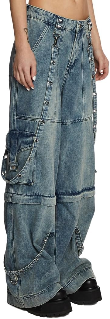 image:imageDolls Kill Dual Delight Convertible Jeans by Current Mood Washed Denim with Detachable Straps and ZipOff Legs