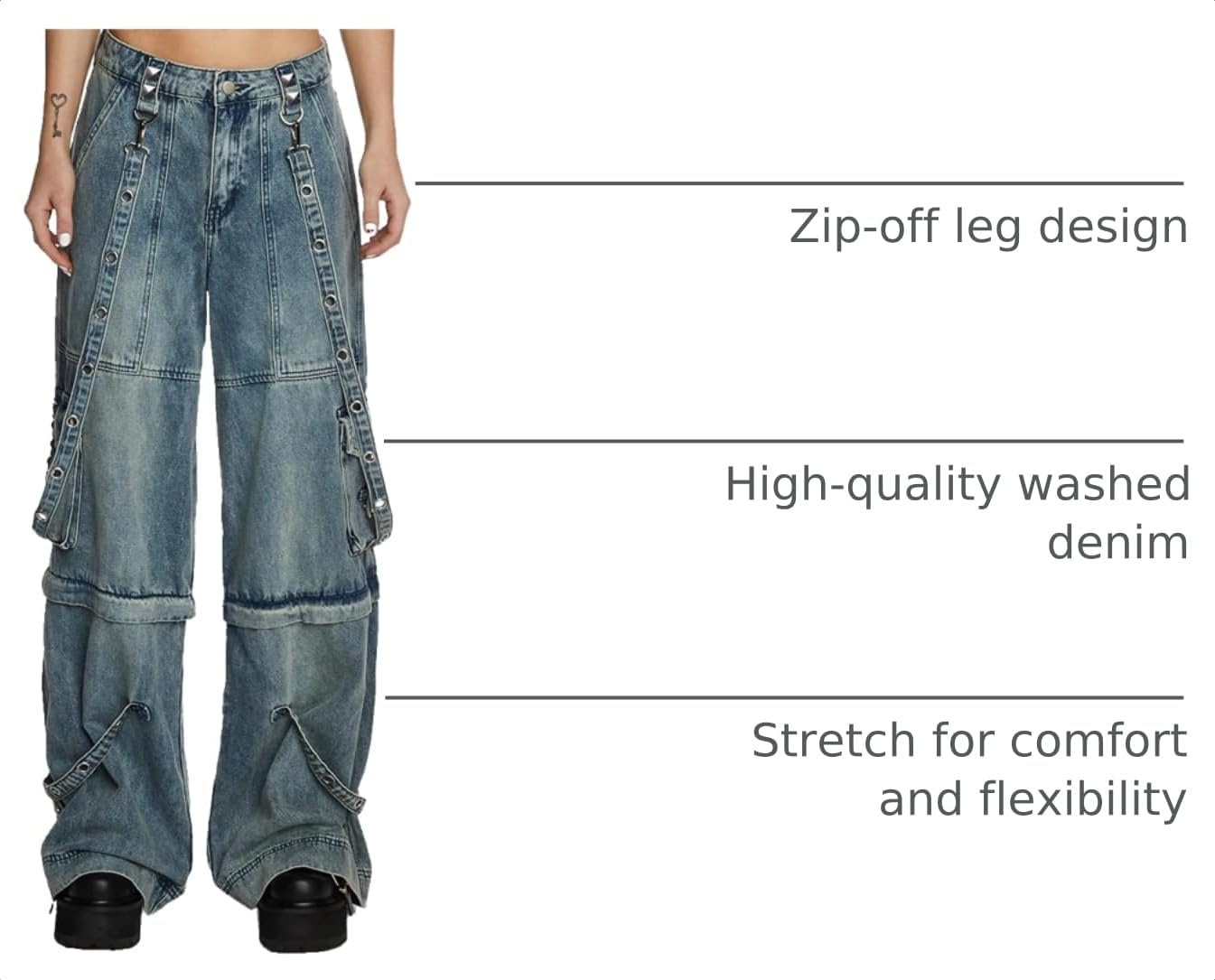 image:imageDolls Kill Dual Delight Convertible Jeans by Current Mood Washed Denim with Detachable Straps and ZipOff Legs