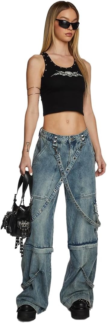 image:imageDolls Kill Dual Delight Convertible Jeans by Current Mood Washed Denim with Detachable Straps and ZipOff Legs