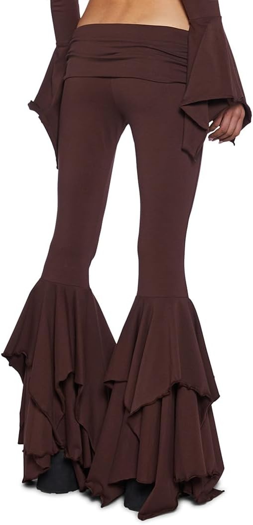 image:imageDolls Kill F is for Fairies Flare Pants by Current Mood Foldover Waist with Wide Leg and Handkerchief DesignBrown