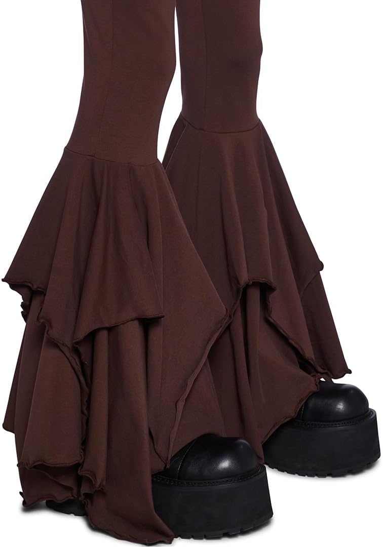 image:imageDolls Kill F is for Fairies Flare Pants by Current Mood Foldover Waist with Wide Leg and Handkerchief DesignBrown