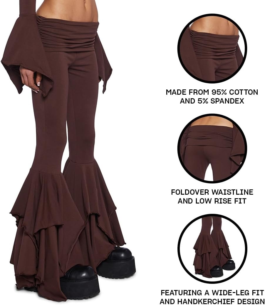 image:imageDolls Kill F is for Fairies Flare Pants by Current Mood Foldover Waist with Wide Leg and Handkerchief DesignBrown