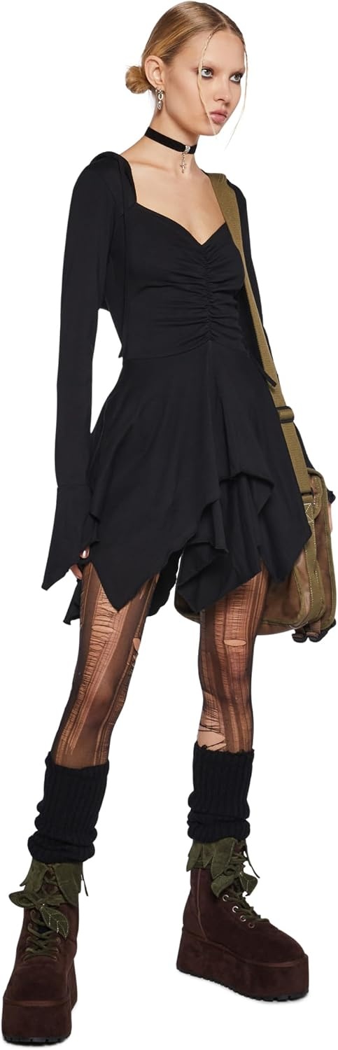 image:imageDolls Kill F is for Fairies Hooded Mini Dress by Current Mood Fabric Dress with Hoodie for Fairycore FashionBlack