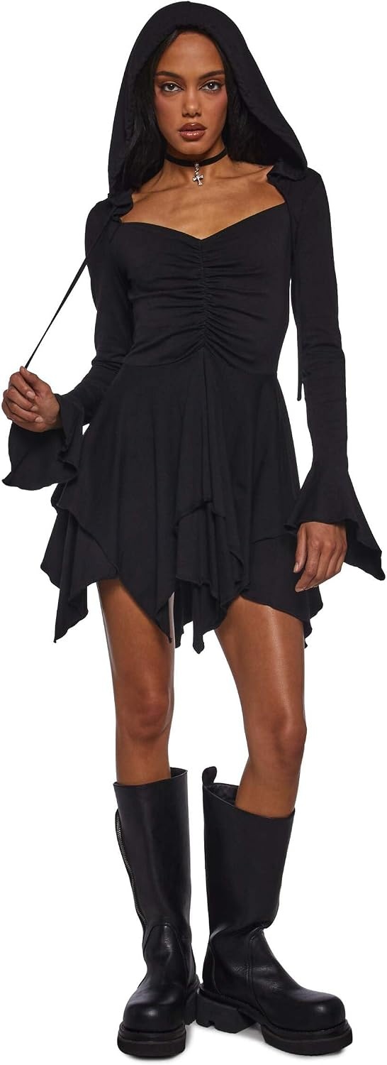image:imageDolls Kill F is for Fairies Hooded Mini Dress by Current Mood Fabric Dress with Hoodie for Fairycore FashionBlack