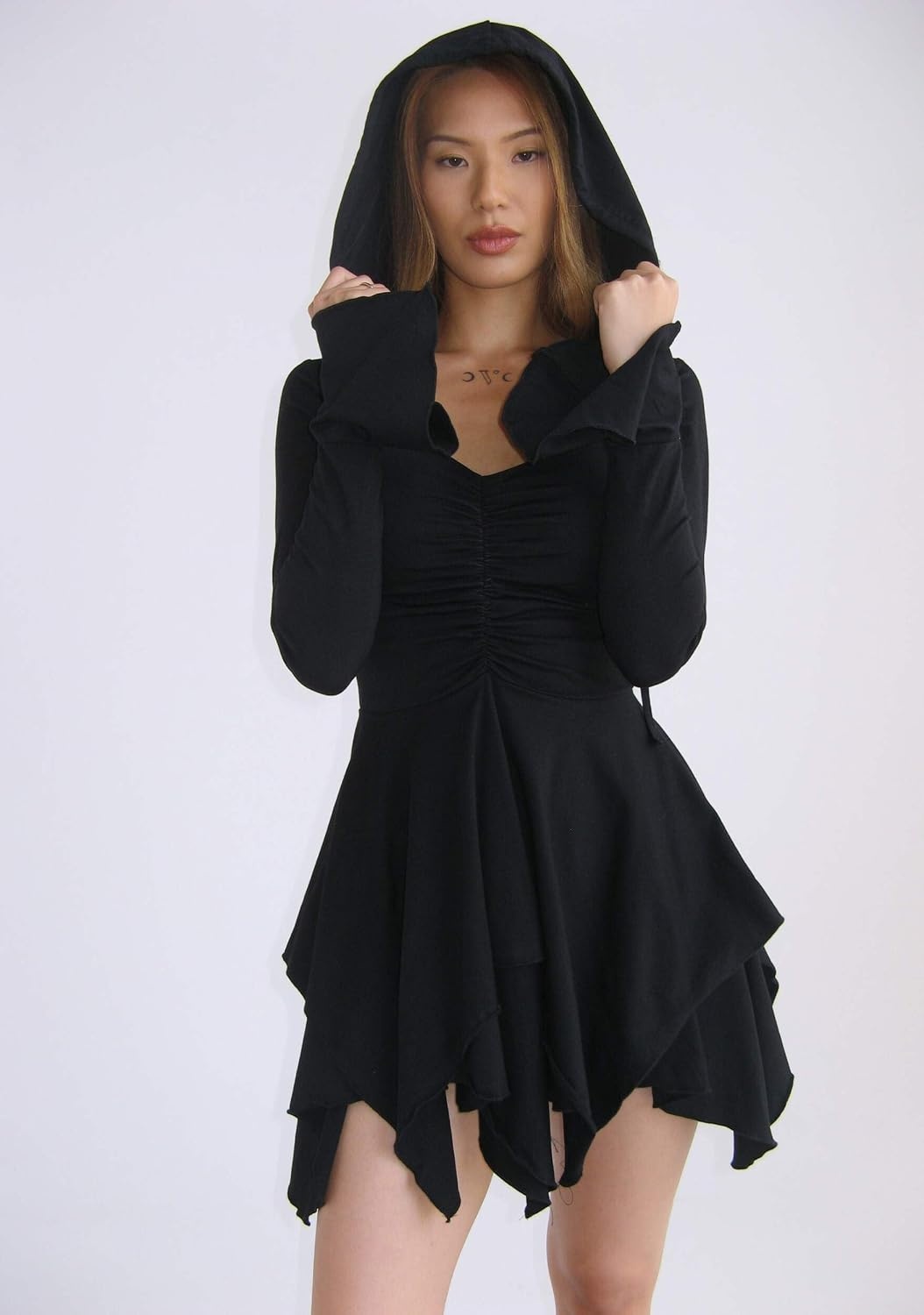 image:imageDolls Kill F is for Fairies Hooded Mini Dress by Current Mood Fabric Dress with Hoodie for Fairycore FashionBlack