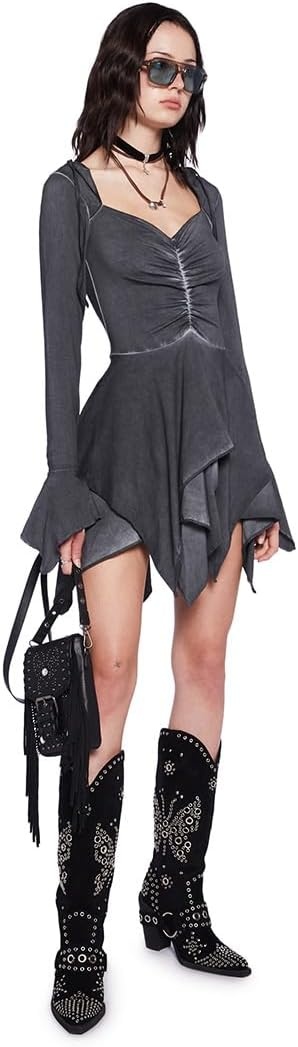 image:imageDolls Kill F is for Fairies Hooded Mini Dress by Current Mood Fabric Dress with Hoodie for Fairycore FashionGray