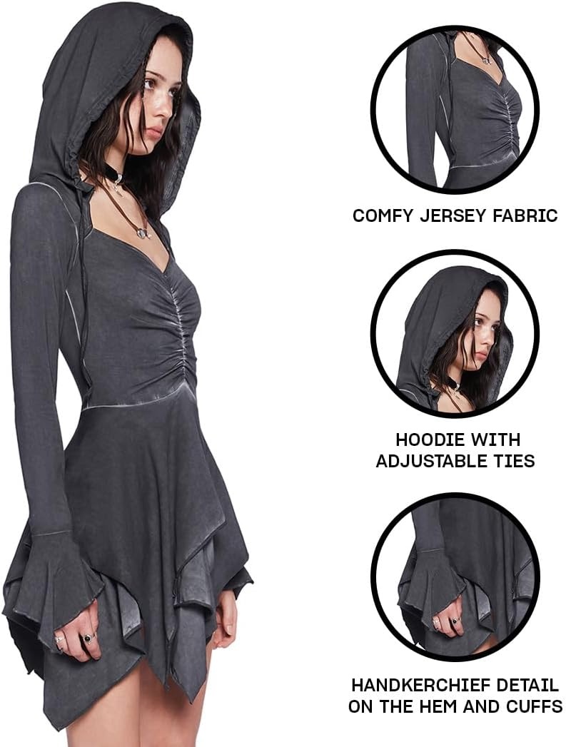 image:imageDolls Kill F is for Fairies Hooded Mini Dress by Current Mood Fabric Dress with Hoodie for Fairycore FashionGray