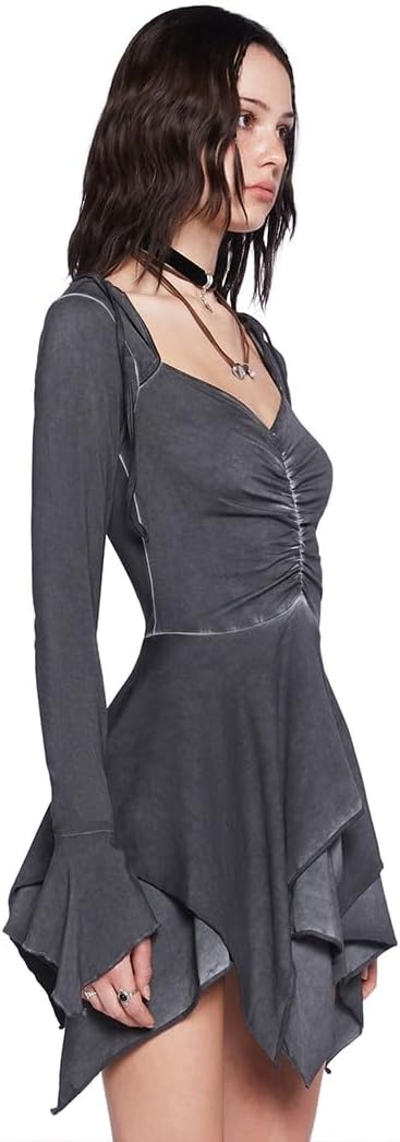 image:imageDolls Kill F is for Fairies Hooded Mini Dress by Current Mood Fabric Dress with Hoodie for Fairycore FashionGray