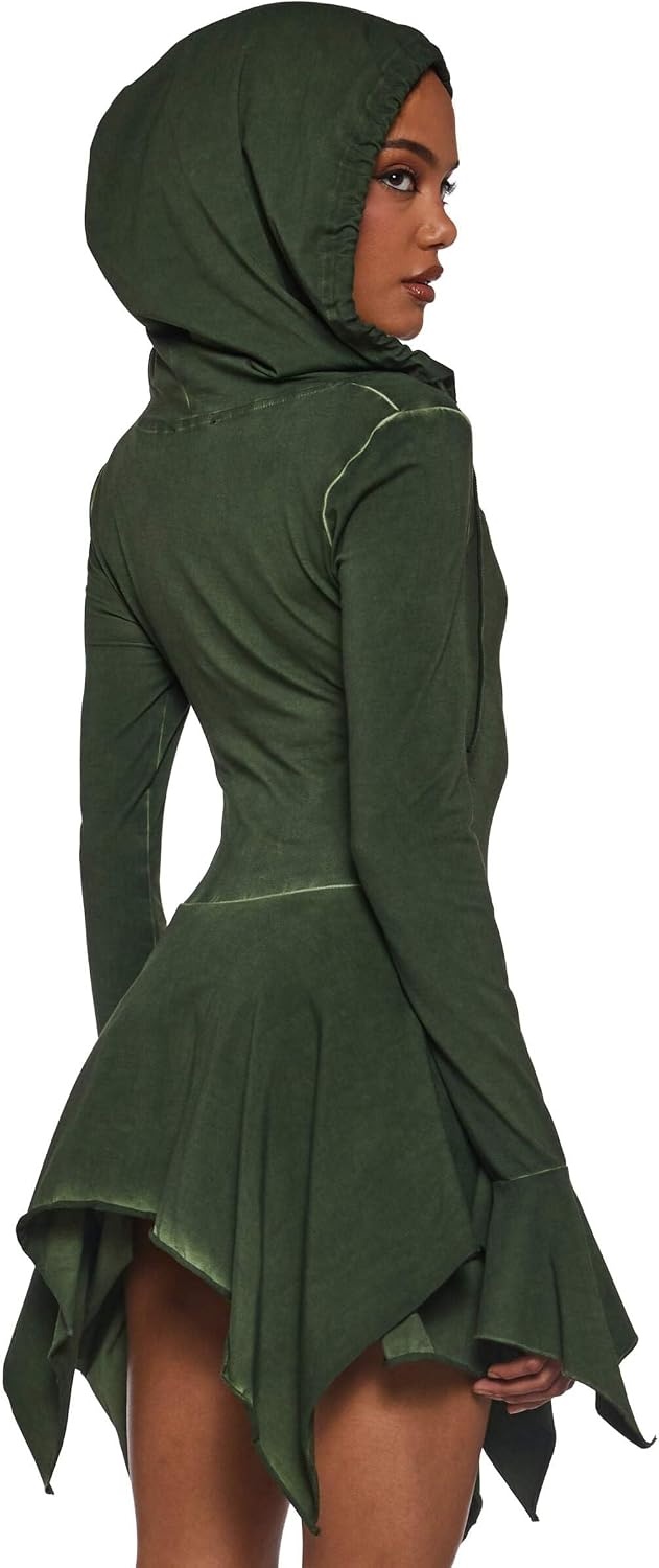 image:imageDolls Kill F is for Fairies Hooded Mini Dress by Current Mood Fabric Dress with Hoodie for Fairycore FashionGreen