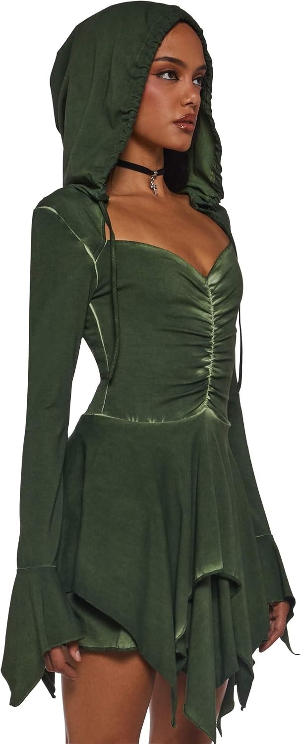 image:imageDolls Kill F is for Fairies Hooded Mini Dress by Current Mood Fabric Dress with Hoodie for Fairycore FashionGreen