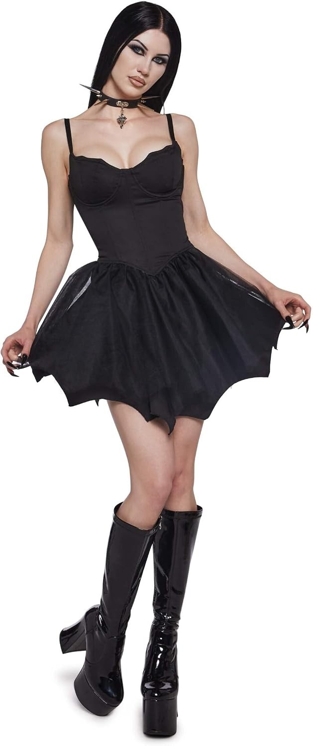 image:imageDolls Kill Fleeting Optimism Mini Dress by Widow Twill Corset Mini Dress with Mesh Skirt and Back Lacing for Gothic FashionBlack