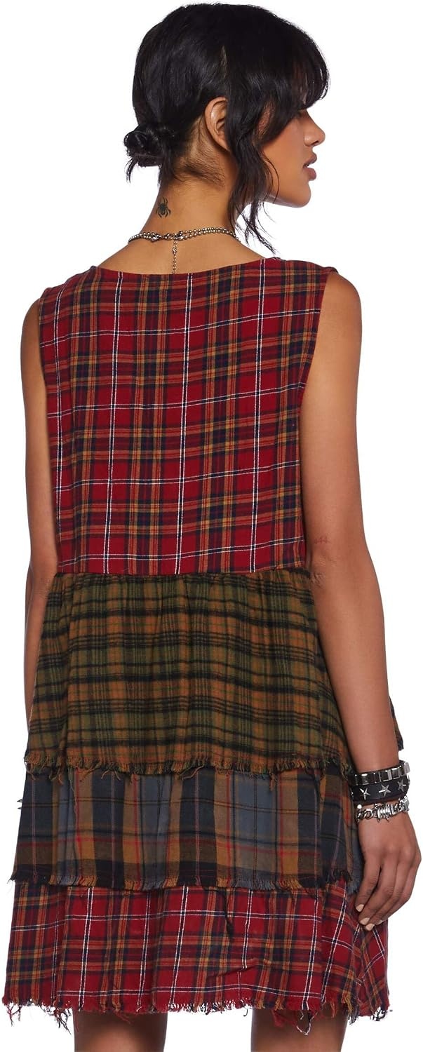 image:imageDolls Kill Get Over It Babydoll Dress by Current Mood Mixed Flannel Babydoll Dress for Grunge FashionMulticolor