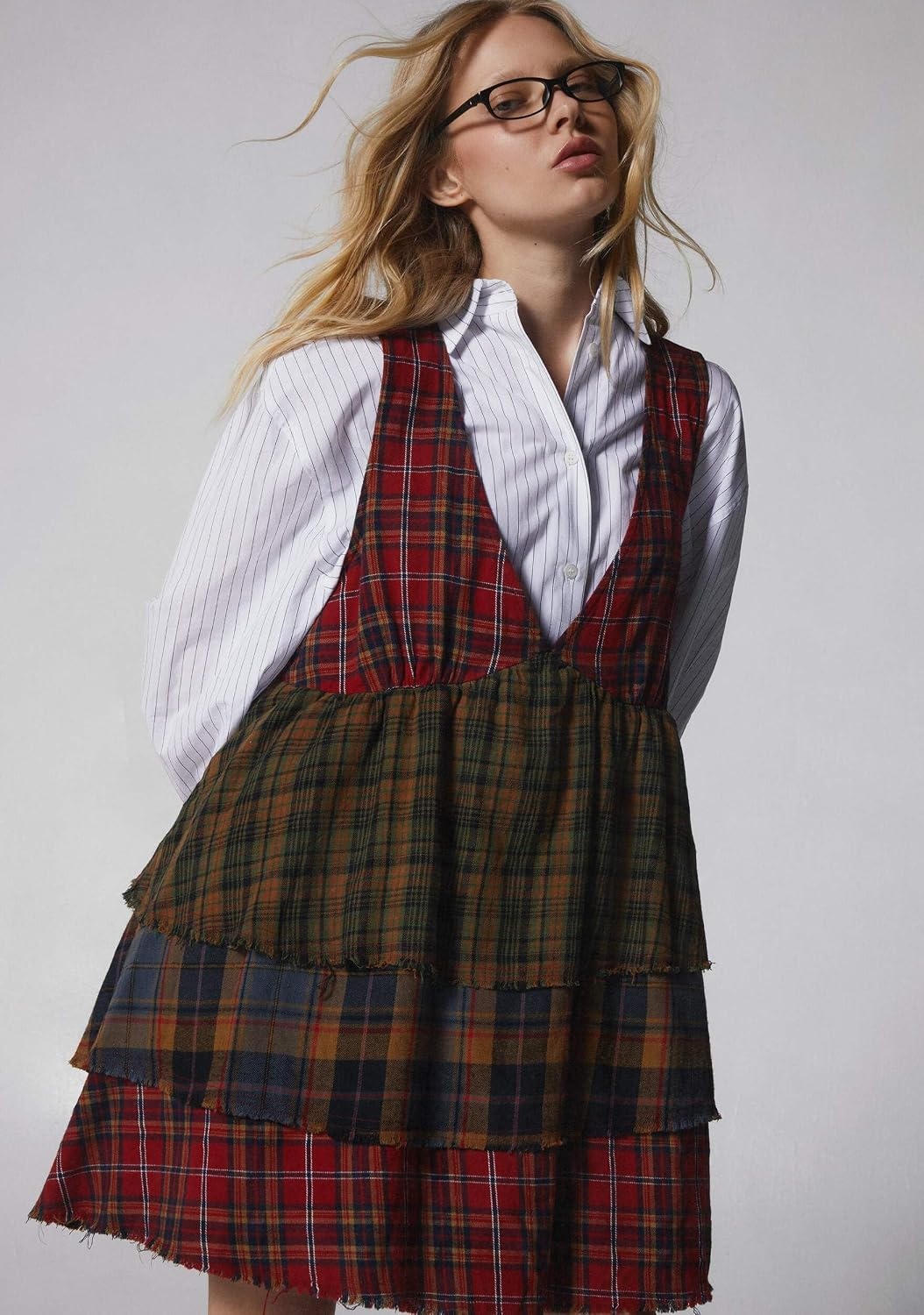 image:imageDolls Kill Get Over It Babydoll Dress by Current Mood Mixed Flannel Babydoll Dress for Grunge FashionMulticolor