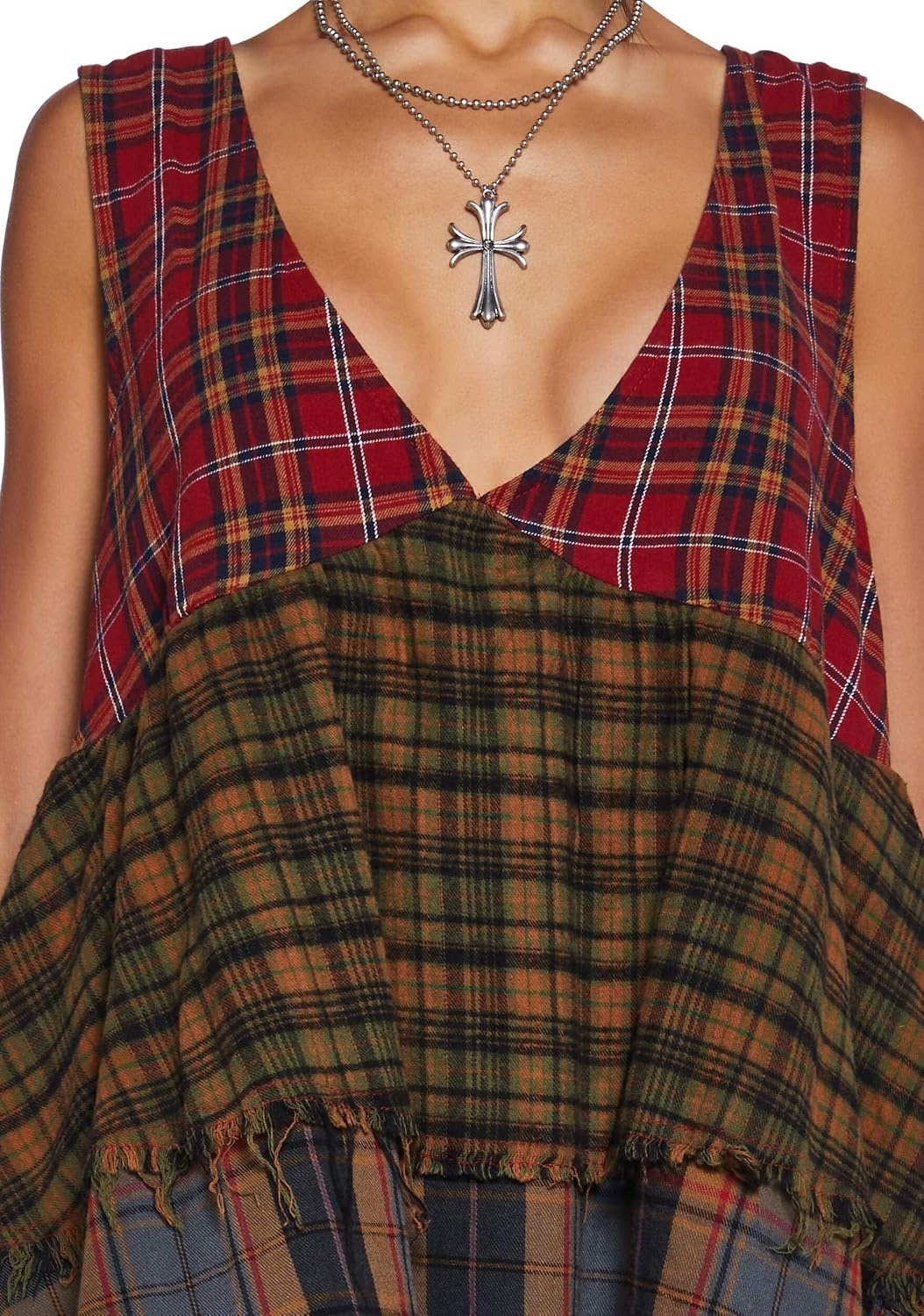image:imageDolls Kill Get Over It Babydoll Dress by Current Mood Mixed Flannel Babydoll Dress for Grunge FashionMulticolor