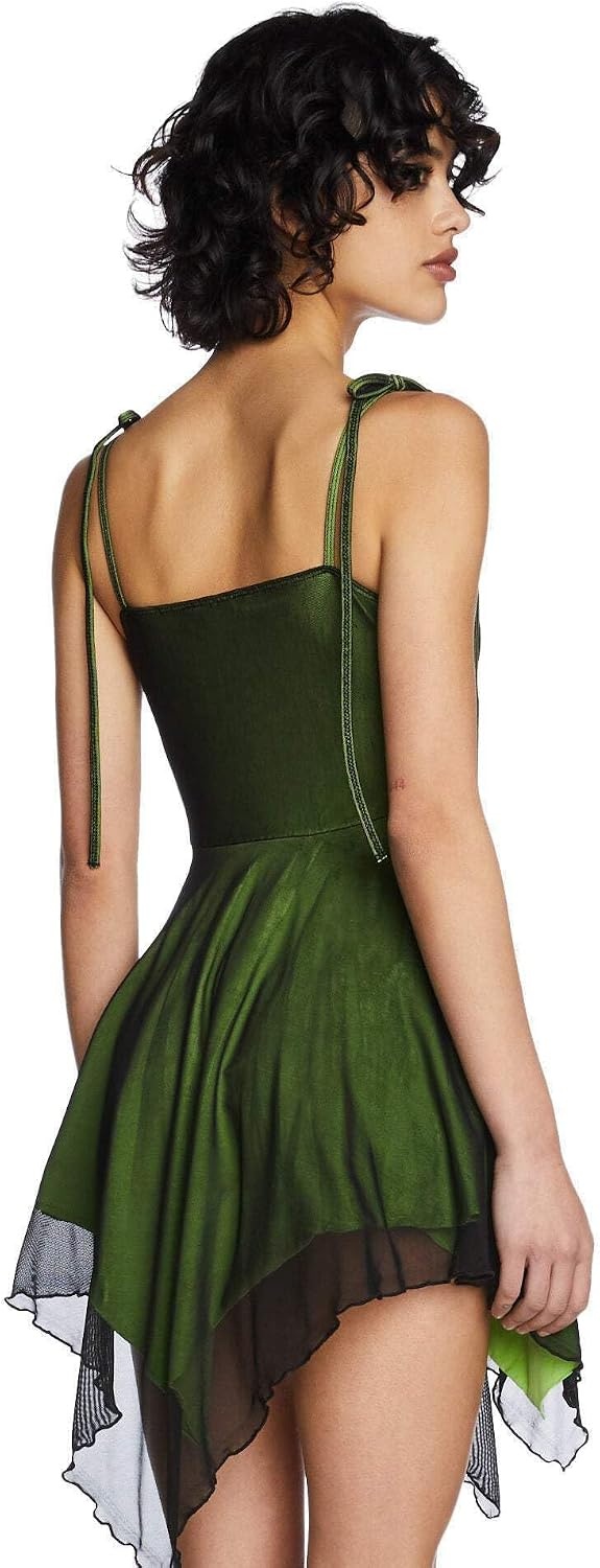 image:imageDolls Kill Keep Shining Mini Dress by Current Mood Sheer Mesh Overlay Dress with Handkerchief Hem for Playful FashionGreen