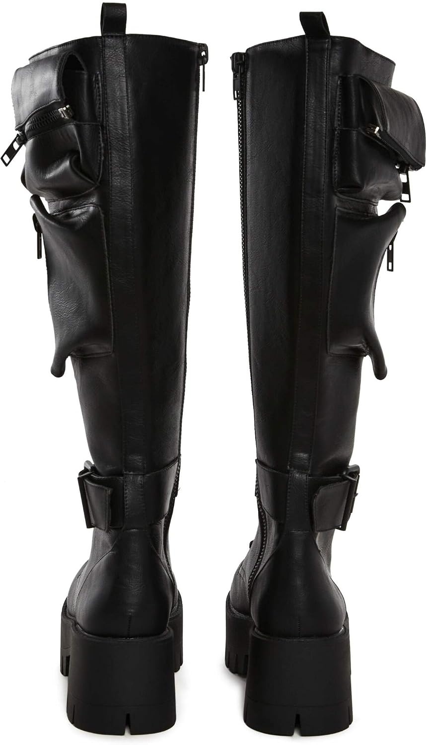 image:imageDolls Kill Obsidian Pocket Combat Boots by Current Mood Knee High Vegan Leather Combat Boots for Edgy StyleBlack