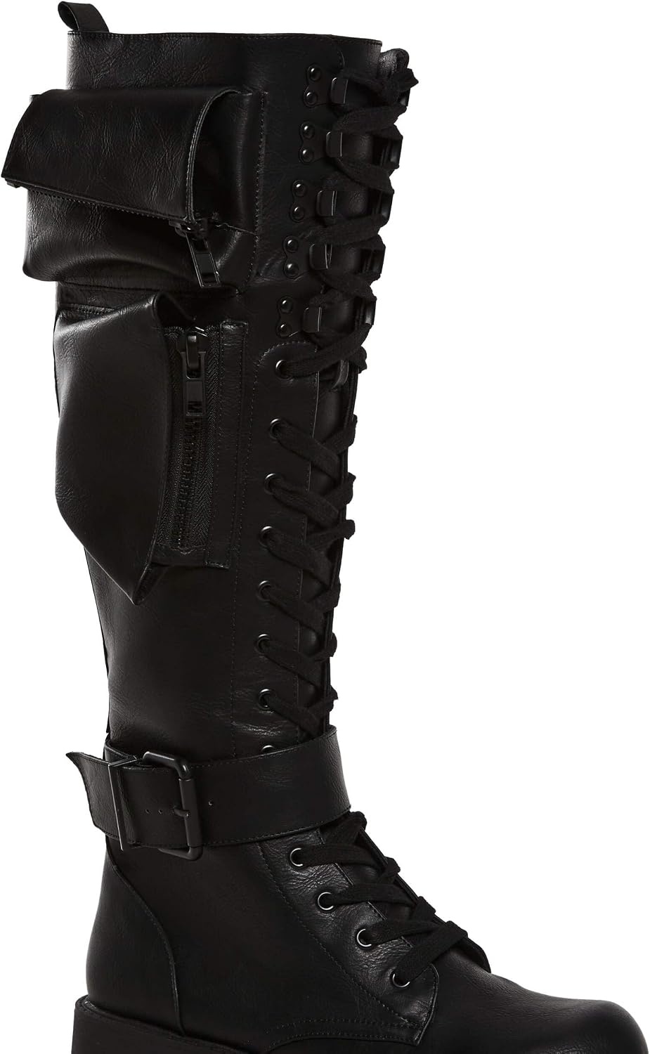 image:imageDolls Kill Obsidian Pocket Combat Boots by Current Mood Knee High Vegan Leather Combat Boots for Edgy StyleBlack