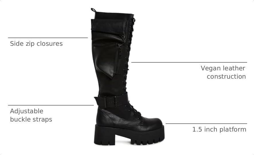 image:imageDolls Kill Obsidian Pocket Combat Boots by Current Mood Knee High Vegan Leather Combat Boots for Edgy StyleBlack