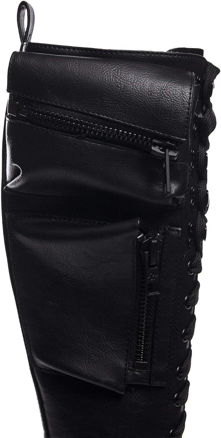 image:imageDolls Kill Obsidian Pocket Platform Boots by Current Mood KneeHigh Grunge Boots with Platform Sole LaceUp Front and Zip PocketsBlack