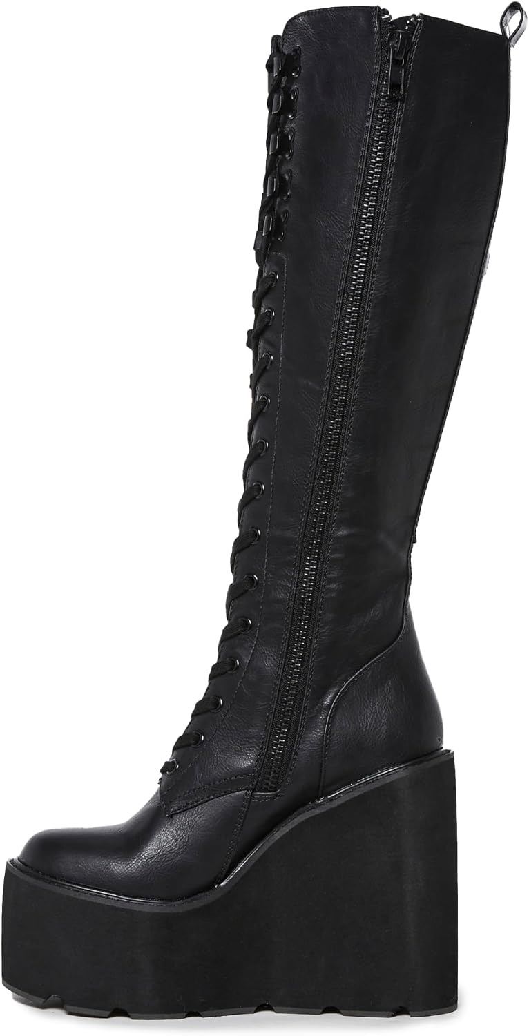 image:imageDolls Kill Obsidian Pocket Platform Boots by Current Mood KneeHigh Grunge Boots with Platform Sole LaceUp Front and Zip PocketsBlack