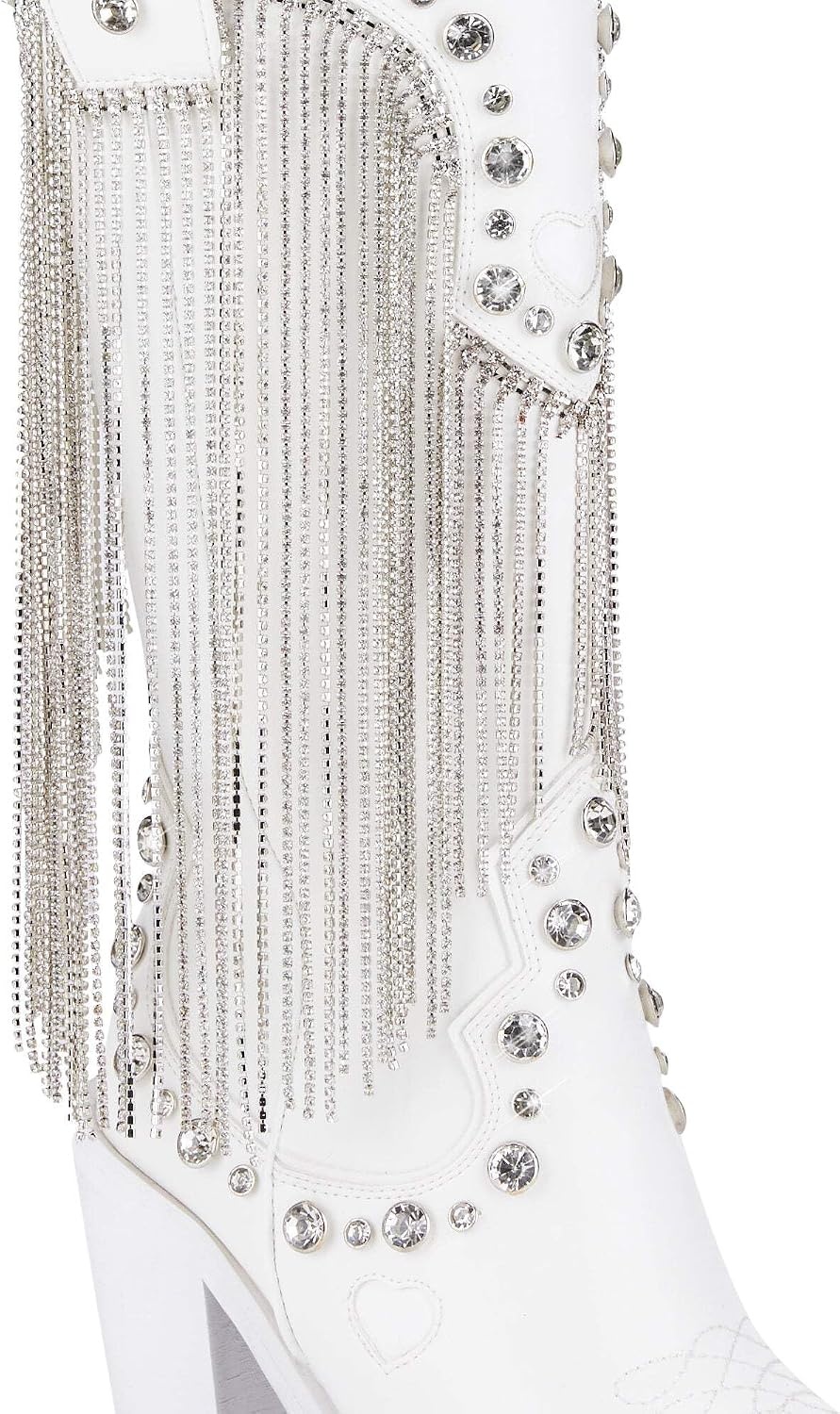 image:imageDolls Kill Present Perfect Cowboy Boots by Sugar Thrillz Vegan Leather Footwear With Rhinestone Fringe and Jewel StudsWhite