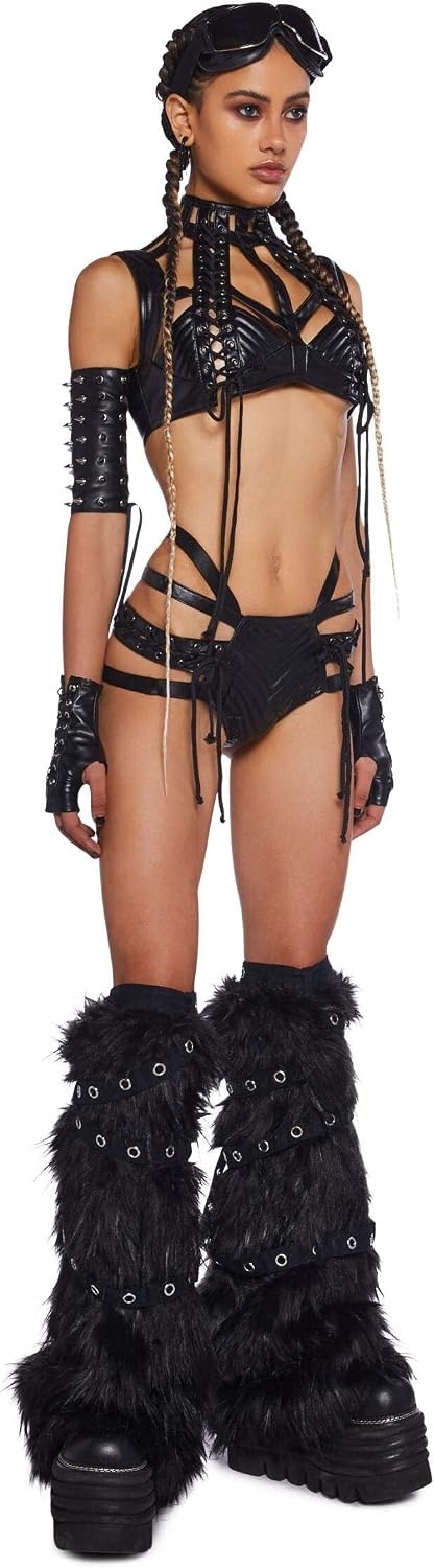 image:imageDolls Kill Rude Awakening Harness Bra Top by Club Exx Vegan Leather LaceUp Cropped Fit for Festivals and RavesBlack