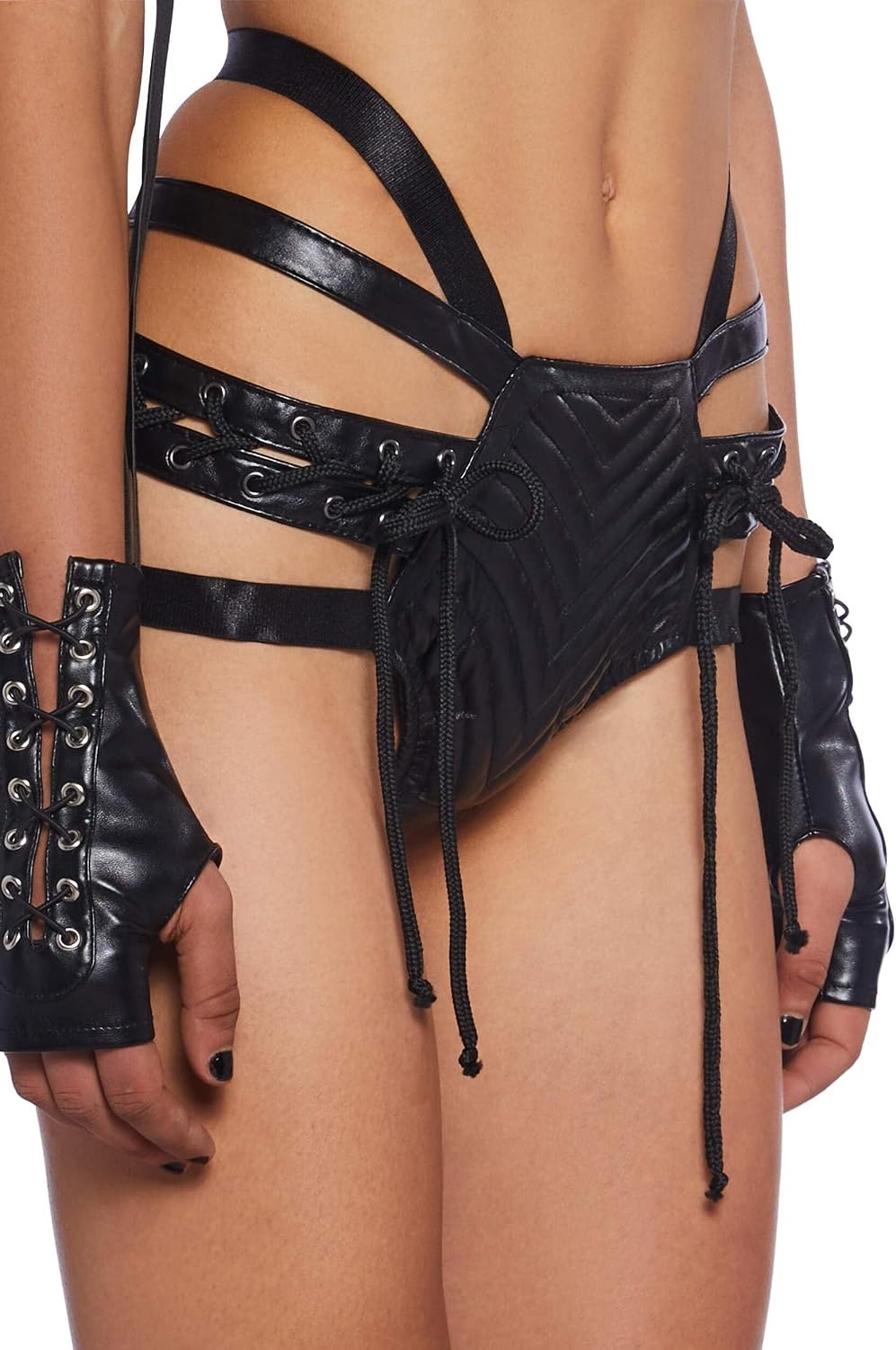 image:imageDolls Kill Rude Awakening LaceUp Shorts by Club Exx Vegan Leather LaceUp Comfortable Fit for Festivals amp RavesBlack
