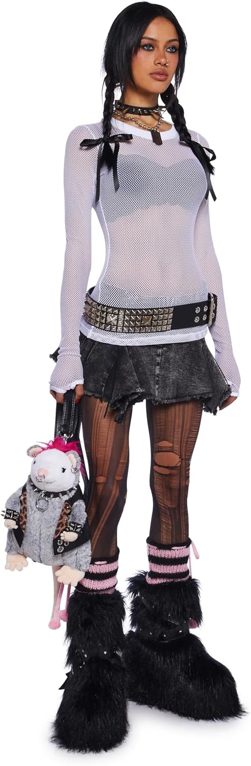image:imageDolls Kill See Thru Me Fishnet Top by Current Mood Stretchy Long Sleeve Fishnet Top with Thumbhole Cuffs for Edgy FashionWhite