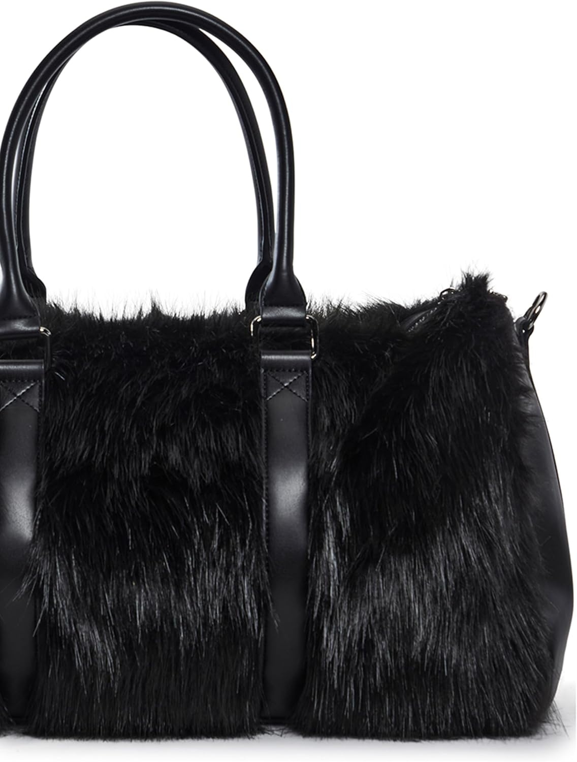 image:imageDolls Kill Shagadelic Weekender by Sugar Thrillz Pink Faux Fur Bag With Adjustable Straps Perfect for TravelBlack