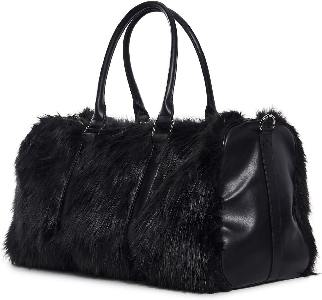 image:imageDolls Kill Shagadelic Weekender by Sugar Thrillz Pink Faux Fur Bag With Adjustable Straps Perfect for TravelBlack