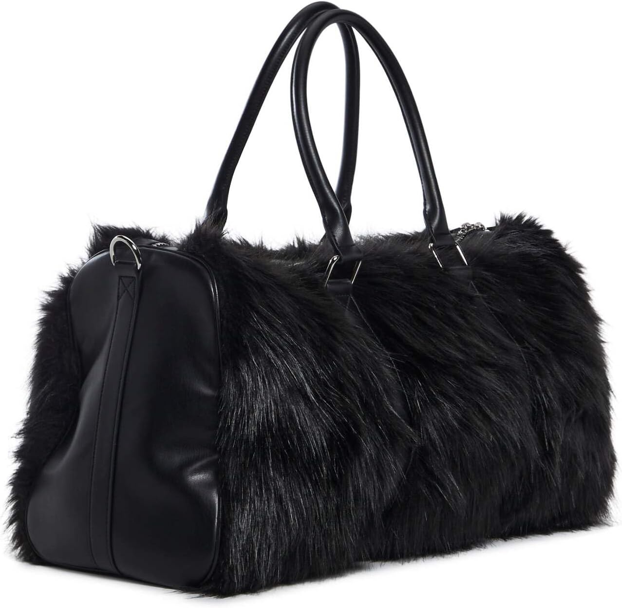 image:imageDolls Kill Shagadelic Weekender by Sugar Thrillz Pink Faux Fur Bag With Adjustable Straps Perfect for TravelBlack