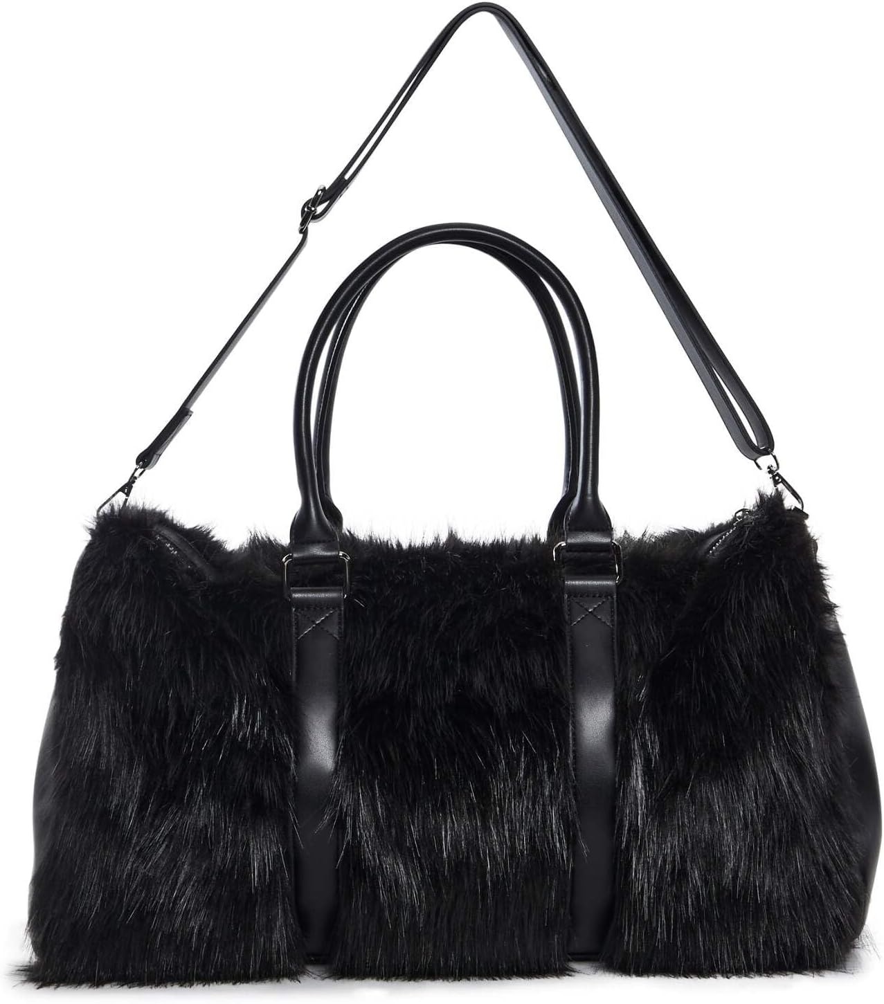 image:imageDolls Kill Shagadelic Weekender by Sugar Thrillz Pink Faux Fur Bag With Adjustable Straps Perfect for TravelBlack