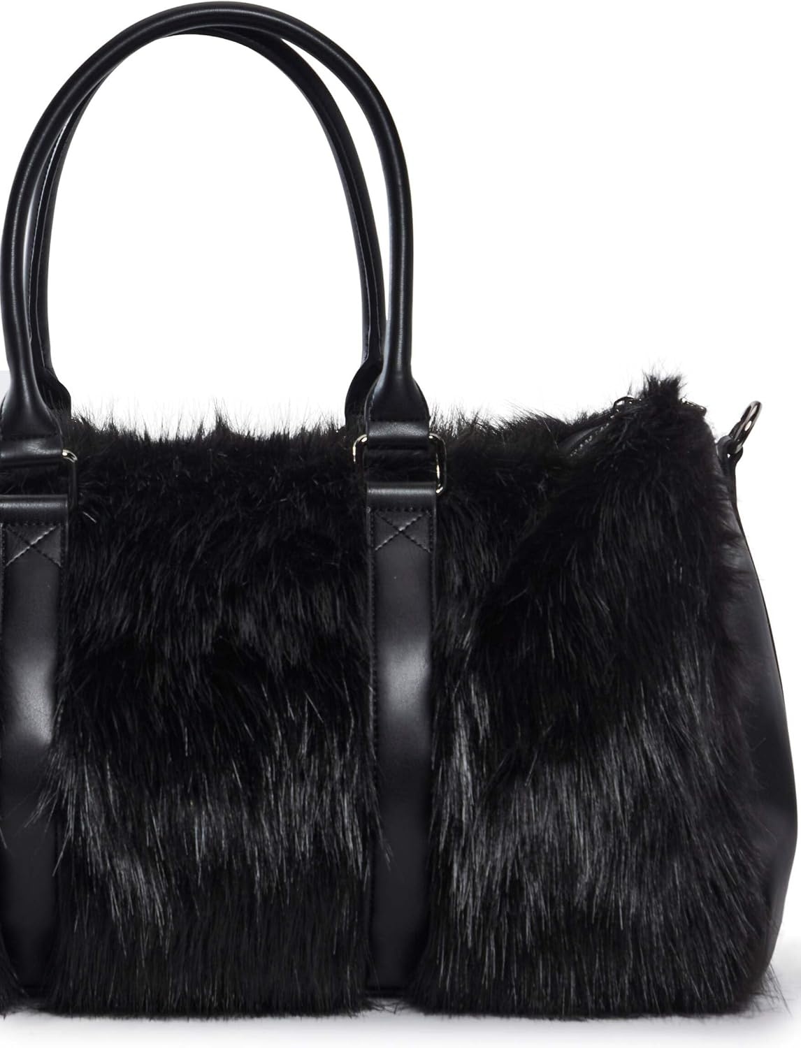 image:imageDolls Kill Shagadelic Weekender by Sugar Thrillz Pink Faux Fur Bag With Adjustable Straps Perfect for TravelBlack