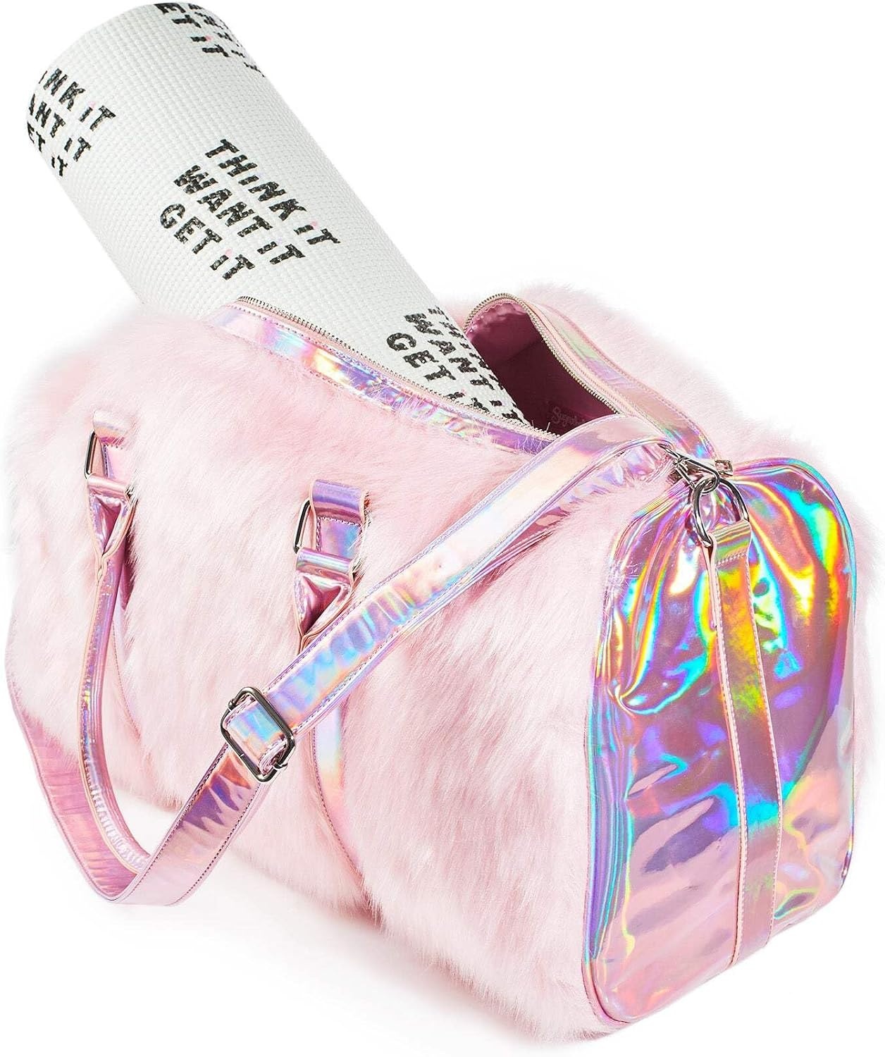 image:imageDolls Kill Shagadelic Weekender by Sugar Thrillz Pink Faux Fur Bag With Adjustable Straps Perfect for TravelPink